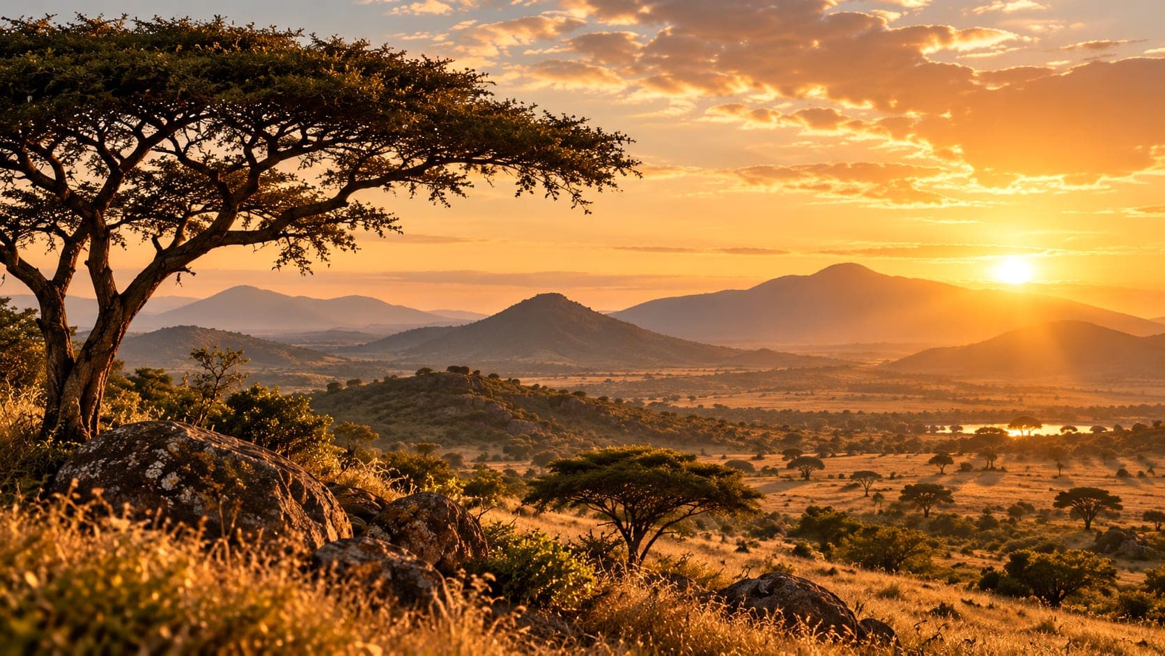 Savanna landscape at sunset